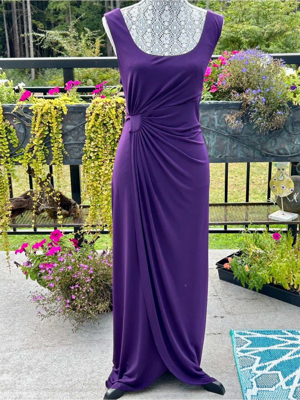 Purple Sleeveless Ruched Maxi Dress